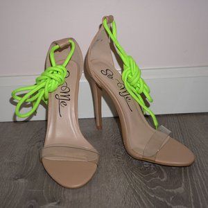 Nude & Neon Green Heels Size WM 6